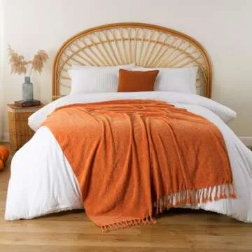 BATTILO HOME Burnt Orange Throw Blanket for Couch, Decorative Fringe Velvety Orange Throw Blanket for Bed, Fall Decor Blankets & Throws, 50"x60"