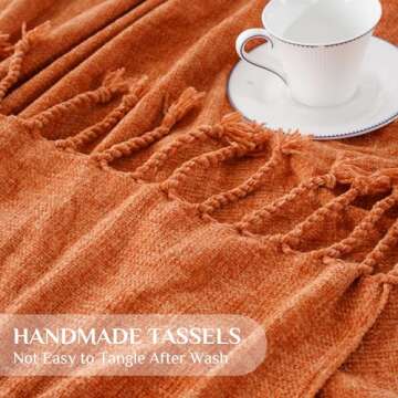BATTILO HOME Burnt Orange Throw Blanket for Couch, Decorative Fringe Velvety Orange Throw Blanket for Bed, Fall Decor Blankets & Throws, 50"x60"