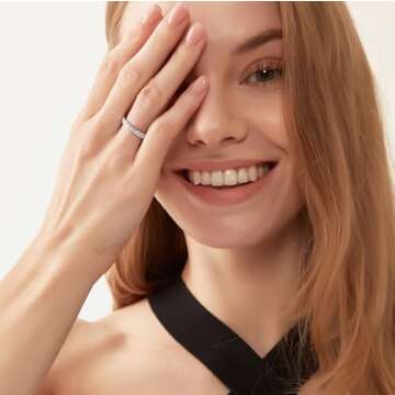 TIGRADE 3mm Women Titanium Engagement Ring Cubic Zirconia Eternity Wedding Band Size 3 to 13.5(Silver, 7)