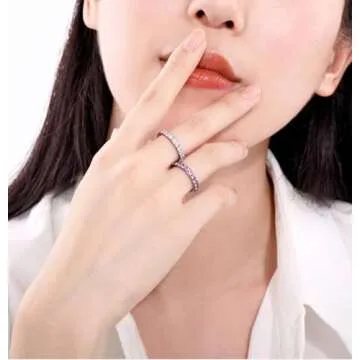 TIGRADE 3mm Women Titanium Engagement Ring Cubic Zirconia Eternity Wedding Band Size 3 to 13.5(Silver, 7)