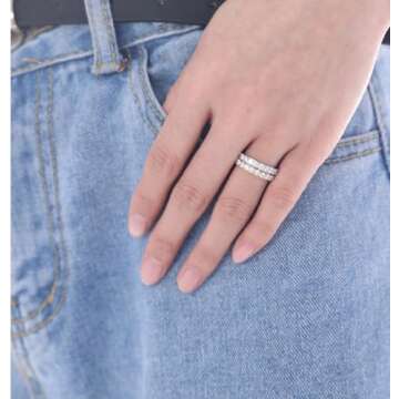 TIGRADE 3mm Women Titanium Engagement Ring Cubic Zirconia Eternity Wedding Band Size 3 to 13.5(Silver, 7)