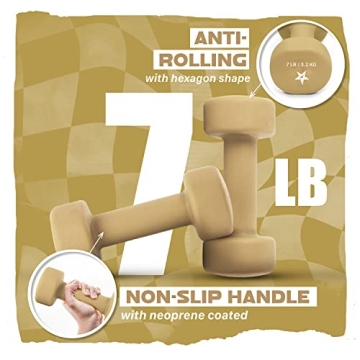 Yes4All Non-Slip Hexagon Neoprene Dumbbells, 7lbs Set