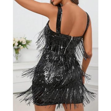Houstil 1920s Sequin Fringed Dress for Parties and Events