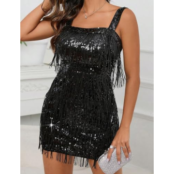 Houstil 1920s Sequin Fringed Dress for Parties and Events