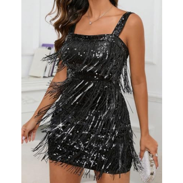 Houstil 1920s Sequin Fringed Dress for Parties and Events