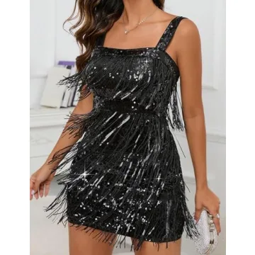 Houstil 1920s Sequin Fringed Dress for Parties and Events
