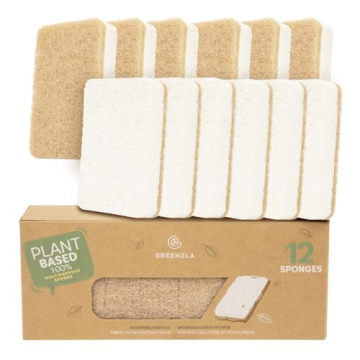 Greenzla Natural Kitchen Sponges 12 Pack - Plant-Based Biodegradable Sisal Hemp Dish Sponge - Eco-Fr...