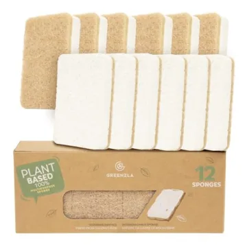 Greenzla Natural Kitchen Sponges 12 Pack - Plant-Based Biodegradable Sisal Hemp Dish Sponge - Eco-Fr...