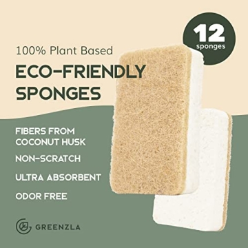 Greenzla Eco-Friendly Kitchen Sponges 12 Pack for Sustainable Cleaning