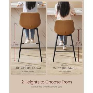 VASAGLE Bar Stools Set of 2, Counter Height Bar Stools with Back, Ergonomic Backrest, Synthetic Leat...