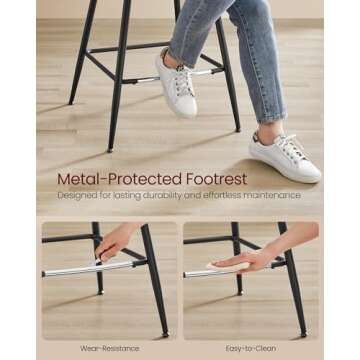 VASAGLE Bar Stools Set of 2, Counter Height Bar Stools with Back, Ergonomic Backrest, Synthetic Leather, Metal Legs, 24.4-Inch Tall Stools for Kitchen Island Home Bar, Caramel Brown ULBC088K01