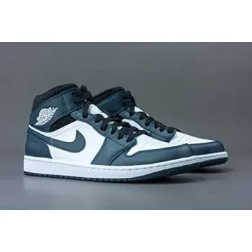 NIKE Men's Air Jordan 1 Mid Shoes, Armory Navy White Black, 11