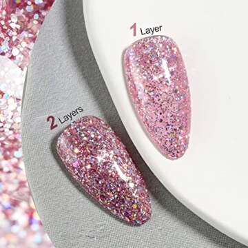 GAOY Glitter Gel Nail Polish, 16ml Pink Sparkly Gel Polish, Diamond Shiny Soak Off Glitter UV Gel fo...