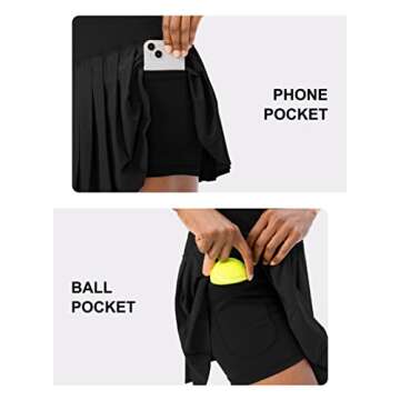 SANTINY Pleated Tennis Skirt with Shorts & 4 Pockets