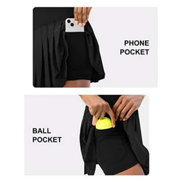 SANTINY Pleated Tennis Skirt with Shorts & 4 Pockets
