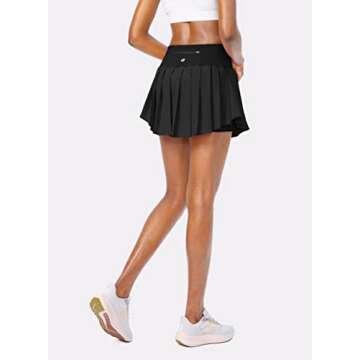 SANTINY Pleated Tennis Skirt with Shorts & 4 Pockets