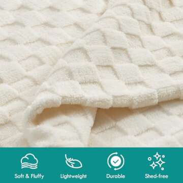 Kaisa Soft Cozy Throw Blankets, Premium Fleece 3D Checkered Blanket for Couch Sofa Bed, Lightweight Plush Cozy Warm Throws for Travel Office Home Decor, Cute Blankets, 50"x60", Cream White