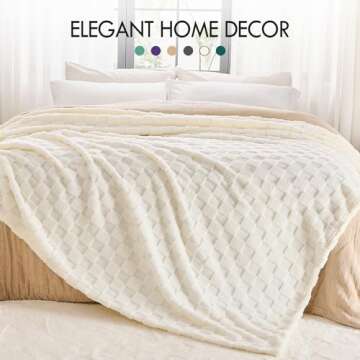 Kaisa Soft Cozy Throw Blankets, Premium Fleece 3D Checkered Blanket for Couch Sofa Bed, Lightweight Plush Cozy Warm Throws for Travel Office Home Decor, Cute Blankets, 50"x60", Cream White
