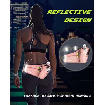 Labeol Running Belt with Water Bottles, Adjustable 2 Zipper Pockets Running Waist Pack Hydration Bag for Men and Women, Fanny Pack with Water Bottles for Hiking Climbing Jogging (Pink)