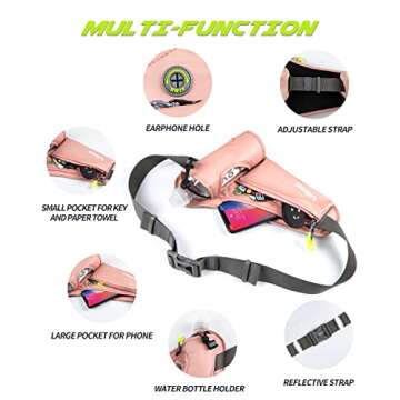 Labeol Running Belt with Water Bottles, Adjustable 2 Zipper Pockets Running Waist Pack Hydration Bag for Men and Women, Fanny Pack with Water Bottles for Hiking Climbing Jogging (Pink)