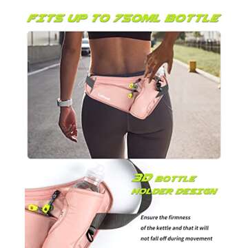 Labeol Running Belt with Water Bottles, Adjustable 2 Zipper Pockets Running Waist Pack Hydration Bag for Men and Women, Fanny Pack with Water Bottles for Hiking Climbing Jogging (Pink)