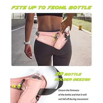 Labeol Running Belt with Water Bottles, Adjustable 2 Zipper Pockets Running Waist Pack Hydration Bag for Men and Women, Fanny Pack with Water Bottles for Hiking Climbing Jogging (Pink)