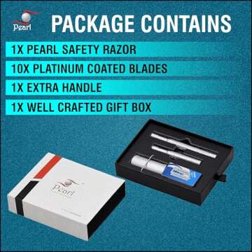 Pearl K2 Dual handle Double Edge Safety Razor made with Brass Metal Handle - New Premium Razor with two handle (long & short) and 10 Premium Stainless Steel Blades for smooth & Irritation-free shave