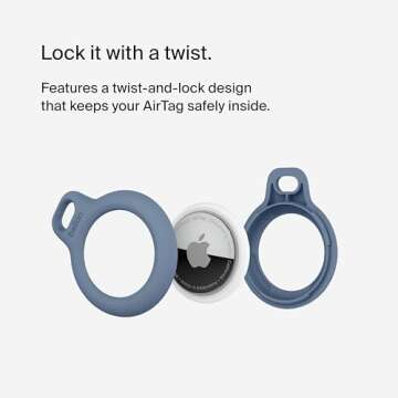 Belkin Apple AirTag Secure Holder w/Key Ring - Durable Scratch Resistant Case w/Open Face Raised Edges - Protective AirTag Keychain Accessory for Keys, Pet, Luggage, Backpack - 4-Pack Blue Gradient