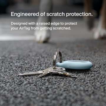 Belkin Apple AirTag Secure Holder w/Key Ring - Durable Scratch Resistant Case w/Open Face Raised Edges - Protective AirTag Keychain Accessory for Keys, Pet, Luggage, Backpack - 4-Pack Blue Gradient