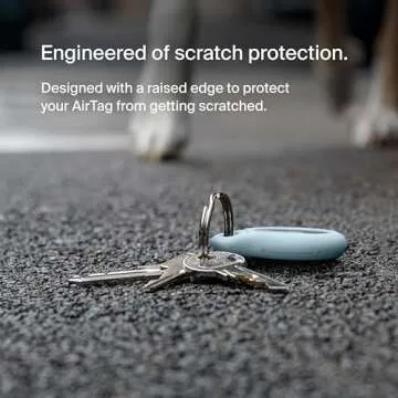 Belkin Apple AirTag Secure Holder w/Key Ring - Durable Scratch Resistant Case w/Open Face Raised Edges - Protective AirTag Keychain Accessory for Keys, Pet, Luggage, Backpack - 4-Pack Blue Gradient