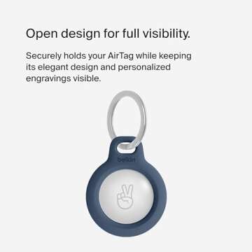Belkin Apple AirTag Secure Holder w/Key Ring - Durable Scratch Resistant Case w/Open Face Raised Edges - Protective AirTag Keychain Accessory for Keys, Pet, Luggage, Backpack - 4-Pack Blue Gradient