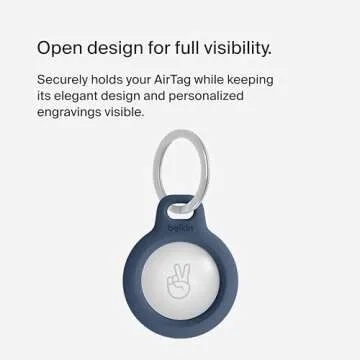 Belkin Apple AirTag Secure Holder w/Key Ring - Durable Scratch Resistant Case w/Open Face Raised Edges - Protective AirTag Keychain Accessory for Keys, Pet, Luggage, Backpack - 4-Pack Blue Gradient