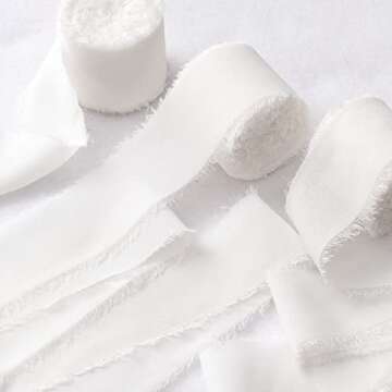 JEDIA White Ribbon, 3 Rolls Ivory Flower Chiffon Ribbon, 1.5" x 7Yd Wedding Ribbon for Gift Wrapping, Wedding Decor, Wedding Invitations, Bouquet Wrap, Bridal Bouquets, DIY Crafts