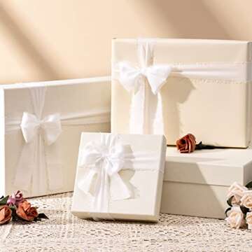 JEDIA White Ribbon, 3 Rolls Ivory Flower Chiffon Ribbon, 1.5" x 7Yd Wedding Ribbon for Gift Wrapping, Wedding Decor, Wedding Invitations, Bouquet Wrap, Bridal Bouquets, DIY Crafts