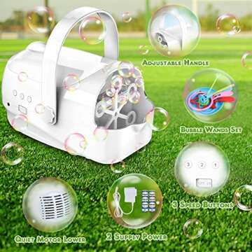 Automatic Bubble Machine for Kids Toddlers, Portable Bubble Blower with 3 Speed Level, Bubble Maker Operated by Plug in or Batteries Bubble Toys for Parties Birthday Indoor Outdoor