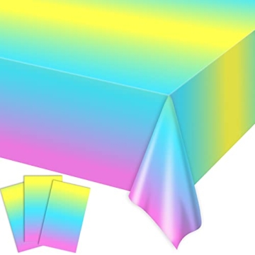3 Pcs Ombre Pastel Rainbow Tablecloth - Durable & Colorful Party Decor