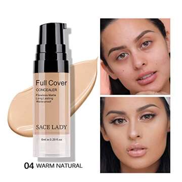 Waterproof Full Coverage Concealer Makeup Kit with Primer Sponge - Matte Liquid Foundation for Face,...