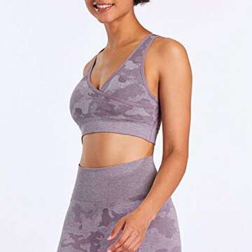 Aoxjox Camo Seamless Sports Bra for Women Medium Support Gym Yoga Seamless Workout Top (Camo/Lavender Grey, Medium)