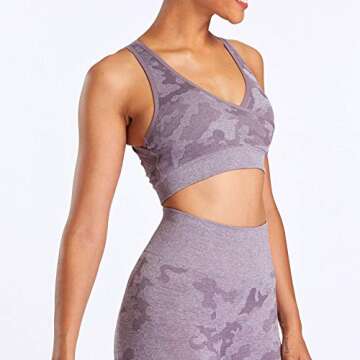Aoxjox Camo Seamless Sports Bra for Women Medium Support Gym Yoga Seamless Workout Top (Camo/Lavender Grey, Medium)