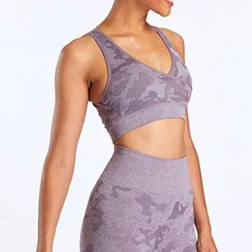Aoxjox Camo Seamless Sports Bra for Women Medium Support Gym Yoga Seamless Workout Top (Camo/Lavender Grey, Medium)