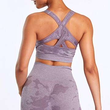 Aoxjox Camo Seamless Sports Bra for Women Medium Support Gym Yoga Seamless Workout Top (Camo/Lavender Grey, Medium)