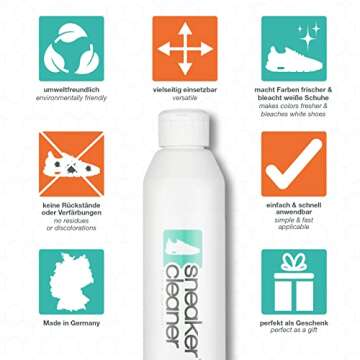 sneaker cleaner - shoe cleaning set, white shoe cleaner, suede cleaner, 8,45 Fl oz shoe cleaning kit with 2 brushes + 1 microfibre cloth - Recipe Made in Germany