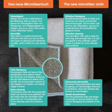 sneaker cleaner - shoe cleaning set, white shoe cleaner, suede cleaner, 8,45 Fl oz shoe cleaning kit with 2 brushes + 1 microfibre cloth - Recipe Made in Germany