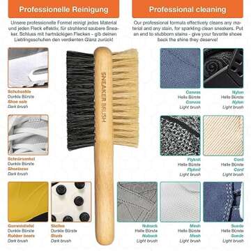 sneaker cleaner - shoe cleaning set, white shoe cleaner, suede cleaner, 8,45 Fl oz shoe cleaning kit with 2 brushes + 1 microfibre cloth - Recipe Made in Germany