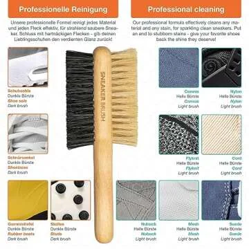 sneaker cleaner - shoe cleaning set, white shoe cleaner, suede cleaner, 8,45 Fl oz shoe cleaning kit with 2 brushes + 1 microfibre cloth - Recipe Made in Germany