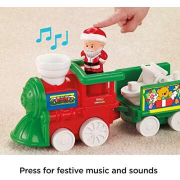 Fisher-Price Little People Toddler Toy Musical Christmas Train with Santa Elf & Reindeer Figures for Pretend Play Kids Ages 1+ Years​