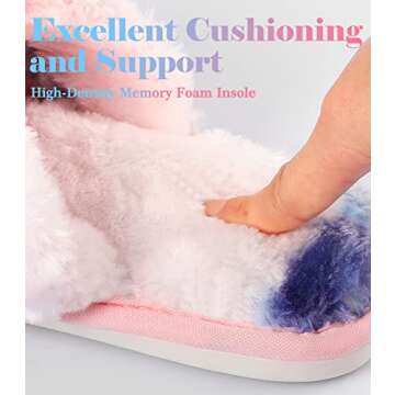 Ankis Women Rainbow Fuzzy Fluffy Slippers Soft Cozy Plush Fuzzy Slippers Faux Rabbit Fur Memory Foam Furry Open Toe Breathable Fuzzy Slippers Warm Comfy Slippers