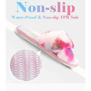 Ankis Women Rainbow Fuzzy Fluffy Slippers Soft Cozy Plush Fuzzy Slippers Faux Rabbit Fur Memory Foam Furry Open Toe Breathable Fuzzy Slippers Warm Comfy Slippers