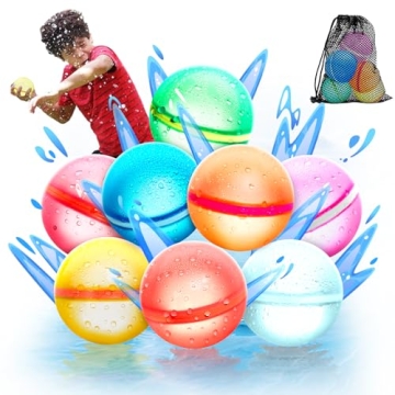 【8 Pack】Magnetic Reusable Water Balloons Fast Refillable for Kids Outdoor Activities, latex-free...