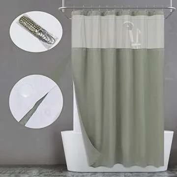 N&Y HOME Extra Long Waffle Weave Shower Curtain with Snap-in Fabric Liner & Hooks Set - 71" x 84", Hotel Style & Mesh Top Window, Machine Washable - 71x84 Inches, Sage Green